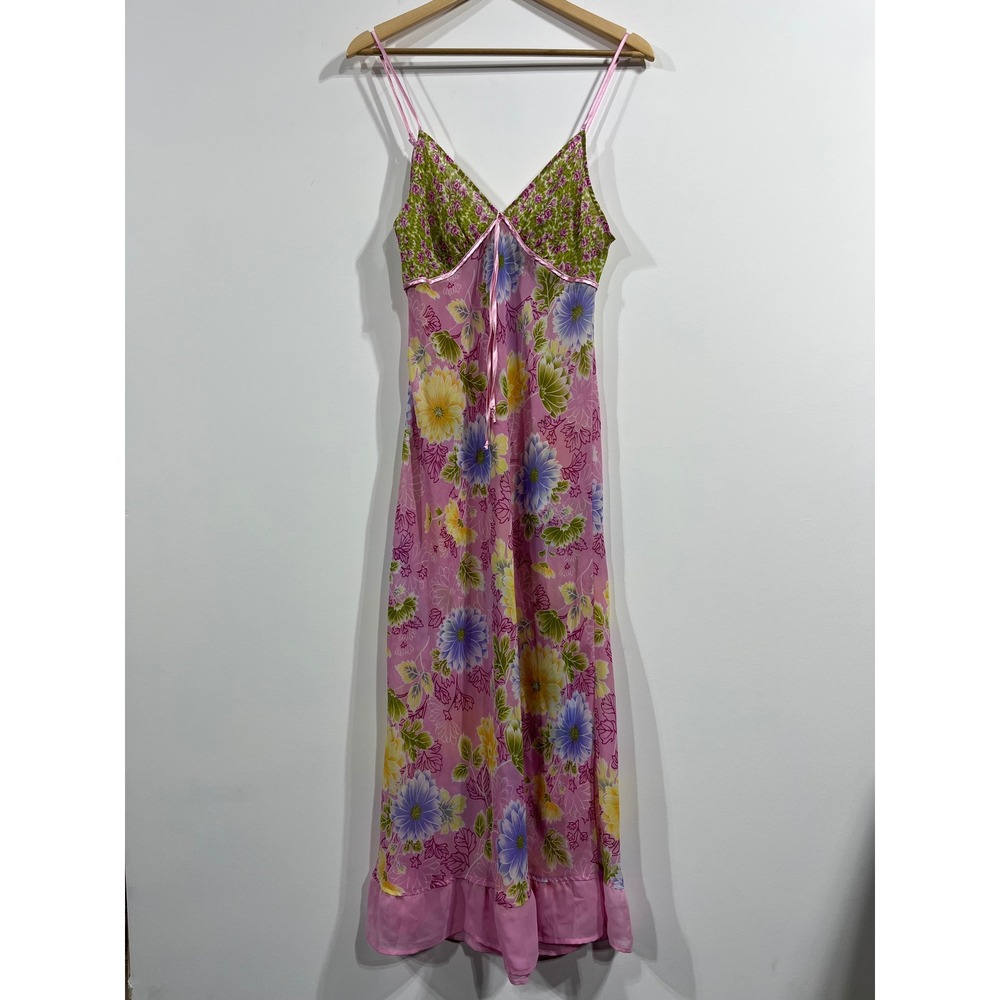 Willow Blossom VTG Babydoll Maxi Floral Dress Womens Medium Fairy Sheer Romantic